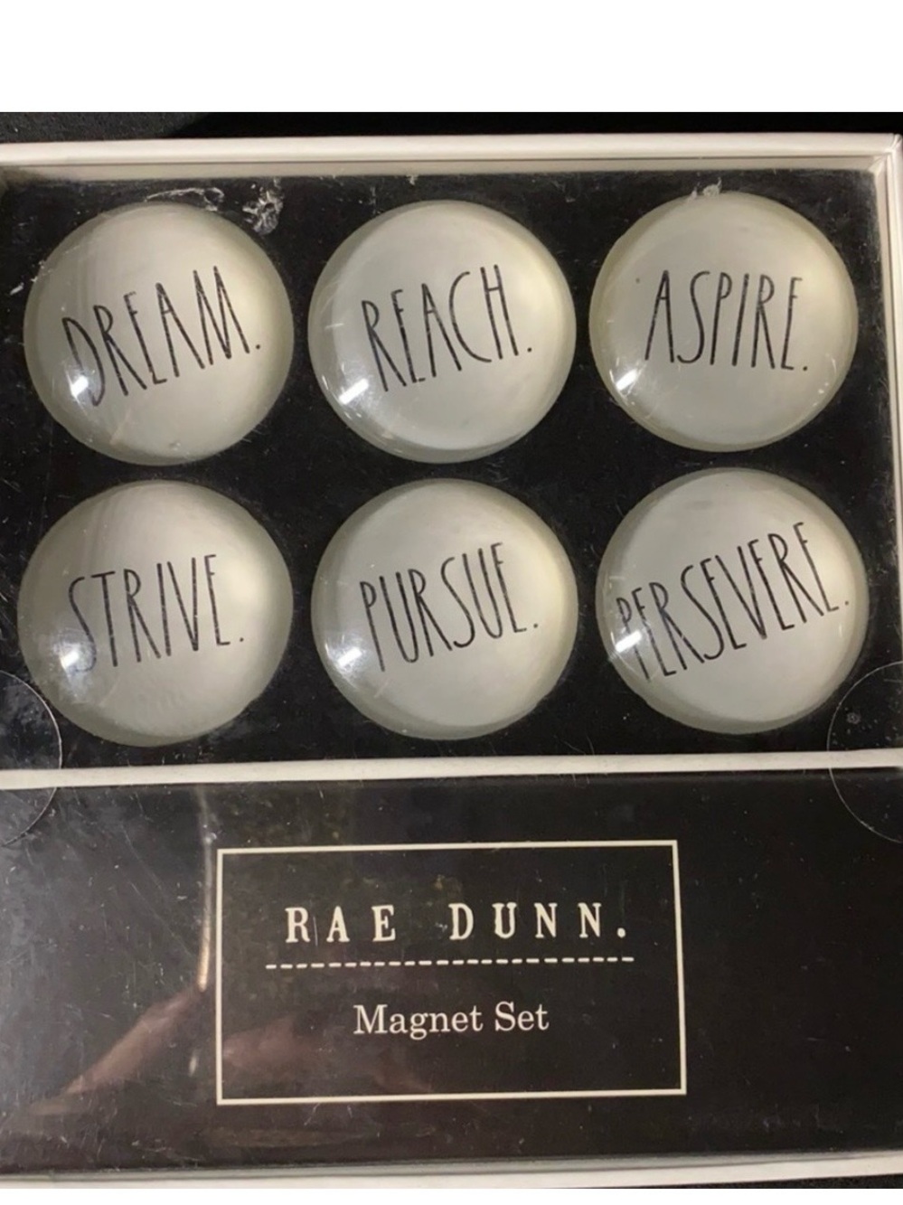 Rae Dunn Black and White Magnet Set Packaging
